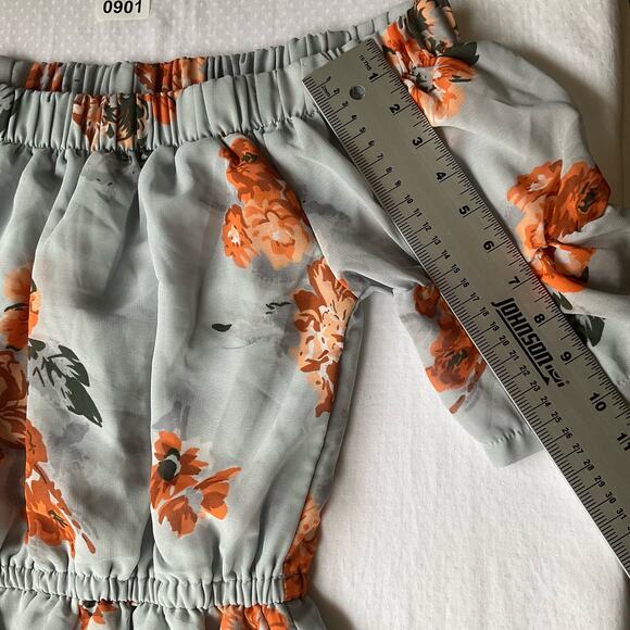 Hint of Blush Off Shoulder Above the Knee Cute Floral Dress size S,Blue & Orange - Picture 6 of 9